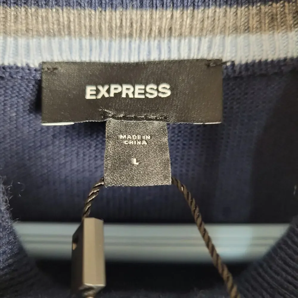 New Express navy blue merino wool quarter zip pullover sweater Size Large Preppy